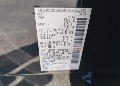 2024 Nissan Pathfinder Sl Fwd from USA, damaged, VIN 5N1DR3CA2RC289127